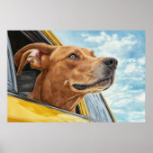 Happy Hund in Gelben Auto Art Print Poster (Vorne)