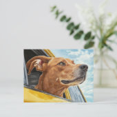 Happy Hund in Gelben Auto Art Print Postkarte (Stehend Vorderseite)
