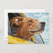 Happy Hund in Gelben Auto Art Print Postkarte (Vorne/Hinten)