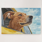 Happy Hund in Gelben Auto Art Print Puzzle (Horizontal)