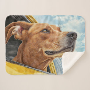 Happy Hund in Gelben Auto Art Print Sherpadecke