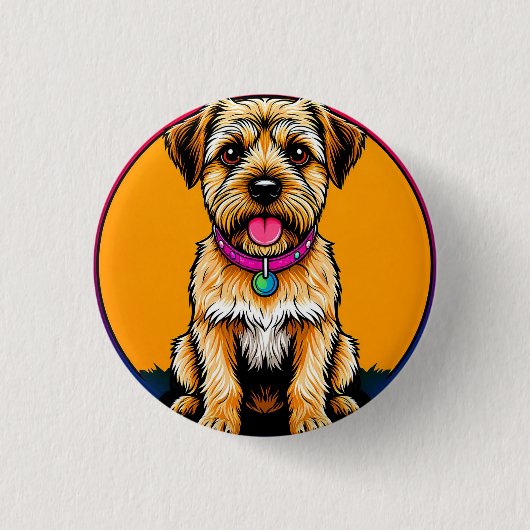 Happy Hund mit einem farbenfrohen Collar Button (Vorderseite)