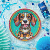 Happy Hund mit einem farbenfrohen Collar Pappteller (Party)