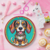 Happy Hund mit einem farbenfrohen Collar Pappteller (Party)