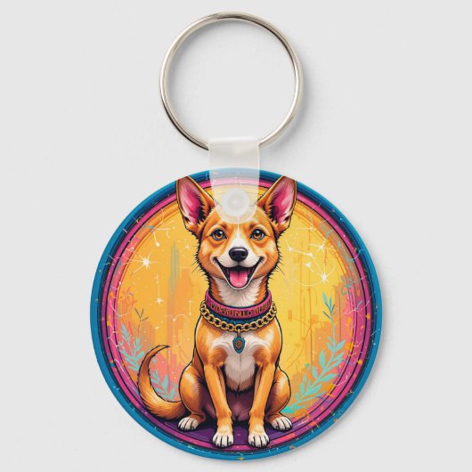 Happy Hund mit einem farbenfrohen Collar Schlüsselanhänger (Vorderseite)