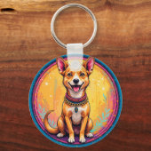Happy Hund mit einem farbenfrohen Collar Schlüsselanhänger (Rückseite)