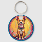 Happy Hund mit einem farbenfrohen Collar Schlüsselanhänger (Rückseite)
