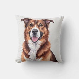 Happy Hund Portrait Realistisch Brown White lächel Kissen