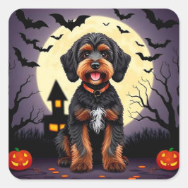 Happy Hund zu Halloween Thema Quadratischer Aufkleber