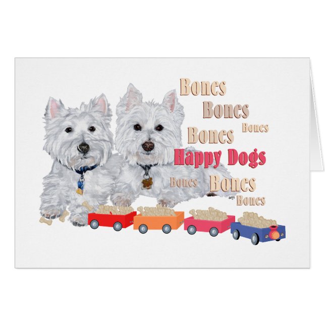 Happy Hunde mit Knochen (Vorderseite (Horizontal))