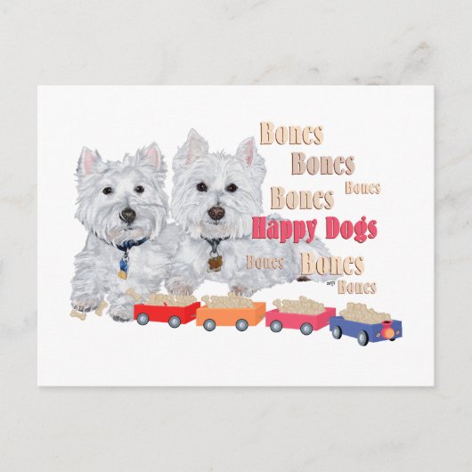 Happy Hunde mit Knochen Postkarte (Vorderseite)