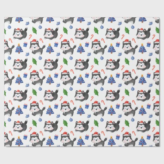 Happy Husky Christmas Pattern Geschenkpapier (Flach)