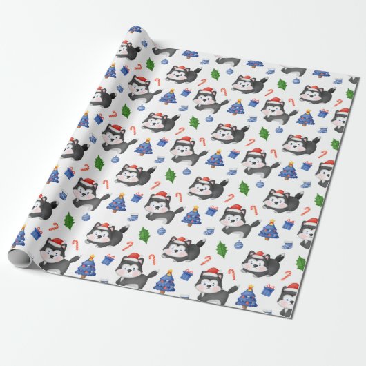 Happy Husky Christmas Pattern Geschenkpapier (Ungerollt)