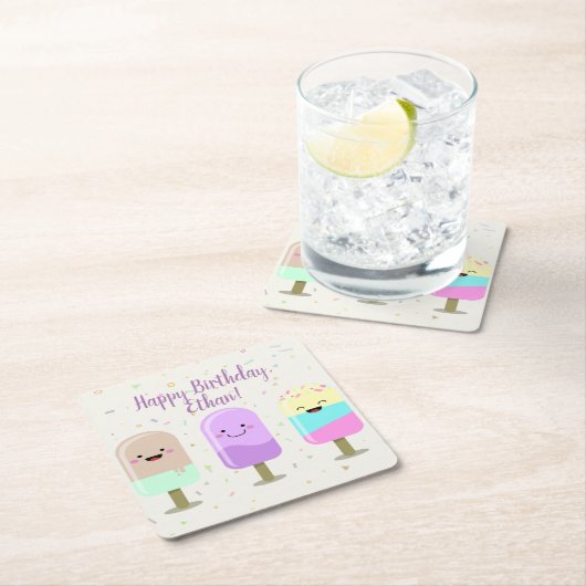 Happy Ice Cream Lächeln Bars & Popsicles Rechteckiger Pappuntersetzer (Vor Ort)