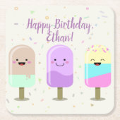 Happy Ice Cream Lächeln Bars & Popsicles Rechteckiger Pappuntersetzer (Vorderseite)