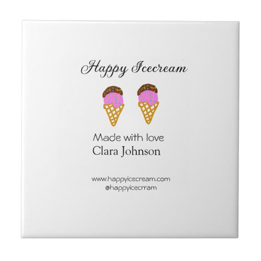 Happy Icecream add name website social media Fliese (Vorderseite)