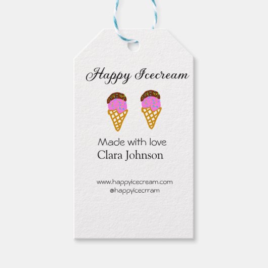 Happy Icecream add name website social media  Geschenkanhänger (Vorderseite)