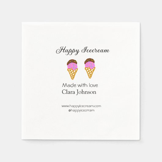 Happy Icecream add name website social media  Serviette (Vorderseite)