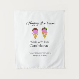 Happy Icecream add name website social media  Wandteppich