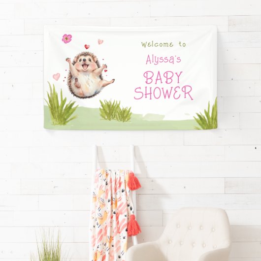 Happy Igel Garden Party Baby Dusche Willkommen Banner (Insitu)