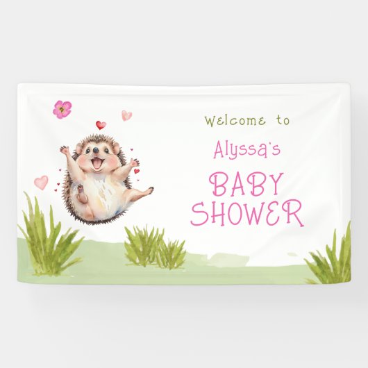 Happy Igel Garden Party Baby Dusche Willkommen Banner (Horizontal)