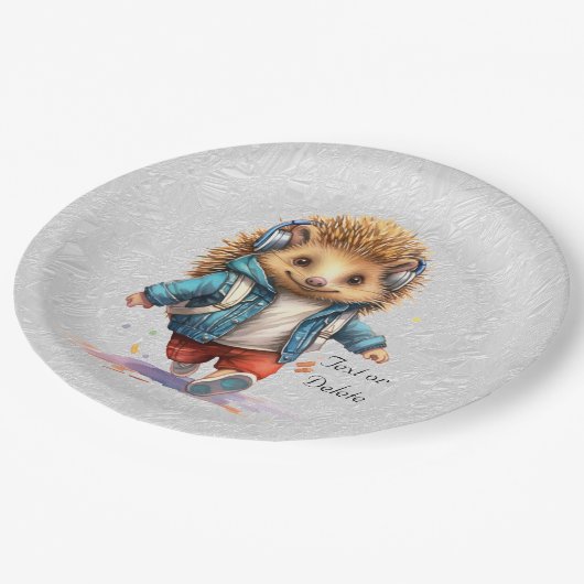 Happy Igel Watercolor Paper Plate Pappteller (Schrägansicht)