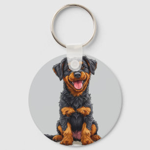 Happy Illustration eines Schwarzen und Tan Hundes Schlüsselanhänger