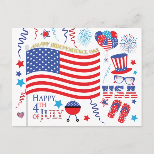 Happy Independence Day 4. Juli Red White Blue Postkarte (Vorderseite)