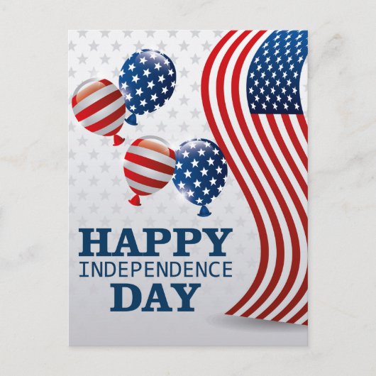 Happy Independence Day American Flag and Balloons Postkarte (Vorderseite)