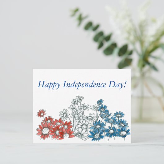 Happy Independence Day Red White Blue Blume Postkarte (Stehend Vorderseite)