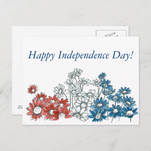 Happy Independence Day Red White Blue Blume Postkarte (Vorne/Hinten)