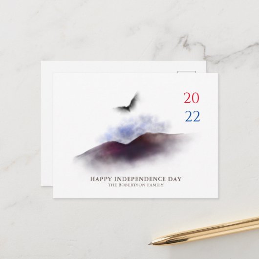 Happy Independence Day Wasserfarbe Adlergebirge Postkarte (Vorderseite/Rückseite Beispiel)