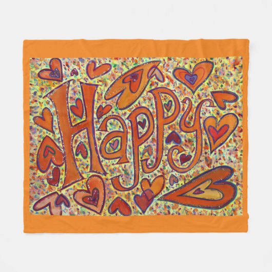 Happy Inspirational Custom Fleece Throw Blanket (Vorderseite (Horizontal))