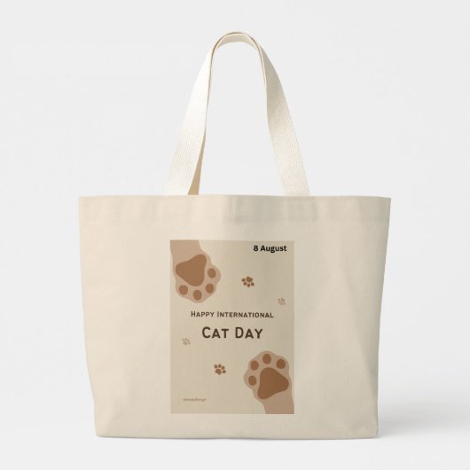 happy international cat day cute paw print design jumbo stoffbeutel (Rückseite)