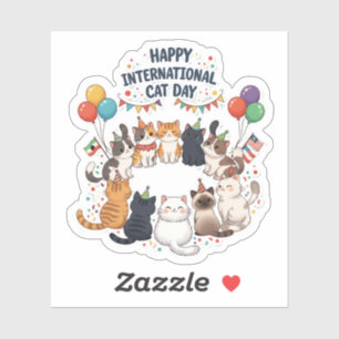 Happy International Cat Day - Niedliche Feier Aufkleber