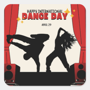 Happy International Dance Day Welttanztag Quadratischer Aufkleber