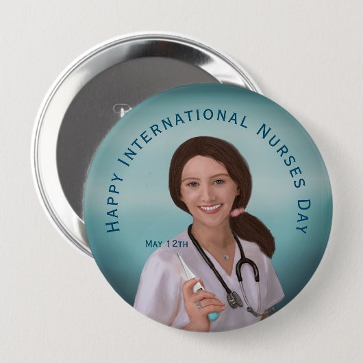 Happy International Nurses Day with Nurse Button (Vorne & Hinten)