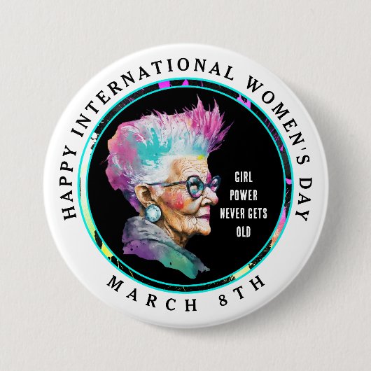 Happy International Women's Day 8. März Grl Pwr Button (Vorderseite)