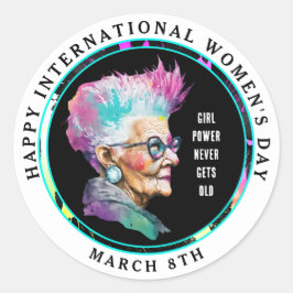 Happy International Women's Day 8. März Grl Pwr Runder Aufkleber