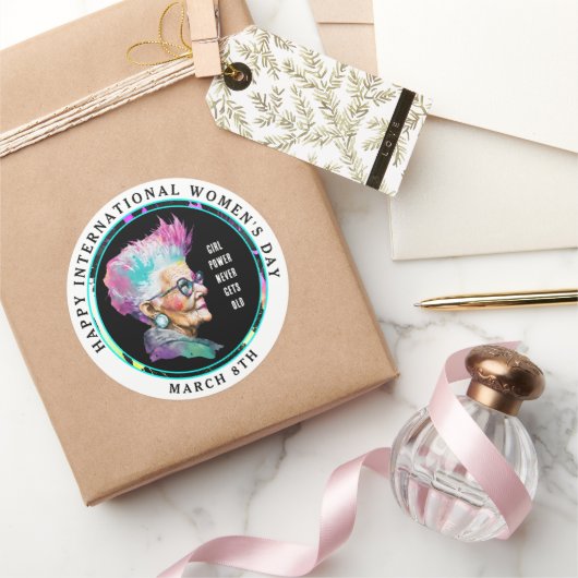 Happy International Women's Day 8. März Grl Pwr Runder Aufkleber (Schenken)