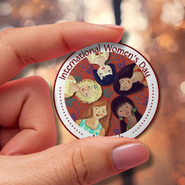 Happy International Women's Day Portrait Rot Button