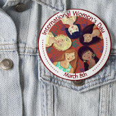 Happy International Women's Day Portrait Rot Button