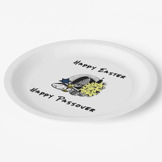 Happy Interreligiöser Ostern und Pessach Pappteller (Schrägansicht)
