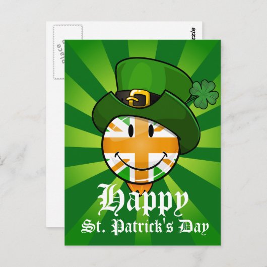 Happy irish Union Jack Flag in einem Leprechaun Hu Postkarte (Vorne/Hinten)