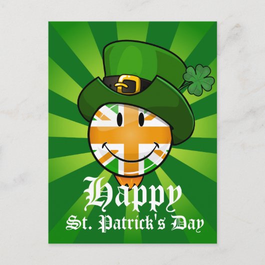 Happy irish Union Jack Flag in einem Leprechaun Hu Postkarte (Vorderseite)