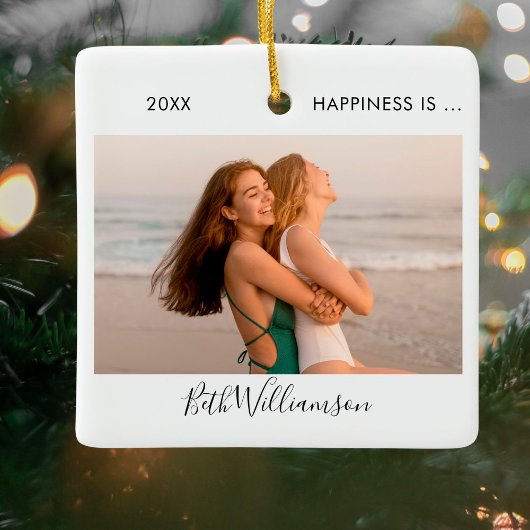 Happy is 2 Foto Friend Signature Script Keramikornament