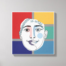 "Happy is In" Minimalistische Gesichtsseillinie Ku Leinwanddruck