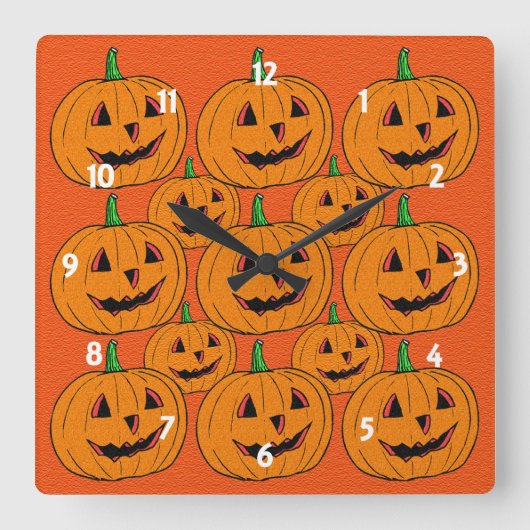 Happy Jack o Lantern Cartoon Pattern Quadratische Wanduhr (Vorderseite)