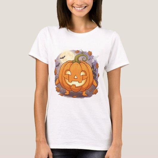 Happy Jack-O'-Lantern Cartoon Pumpkin T-Shirt (Vorderseite)