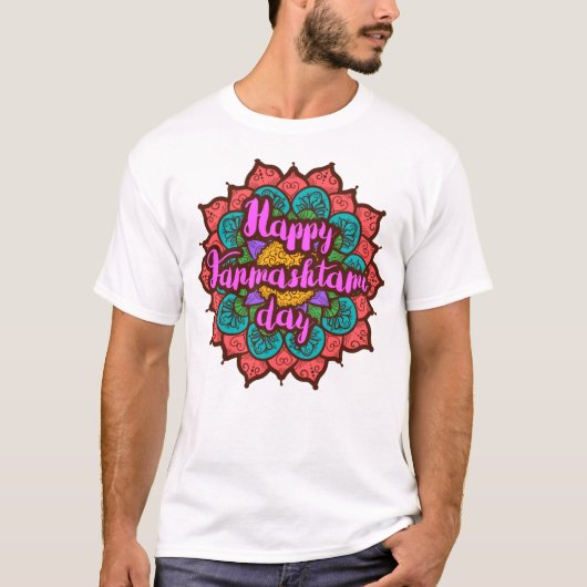 Happy Janmashtami in einer Mandala. T-Shirt (Vorderseite)
